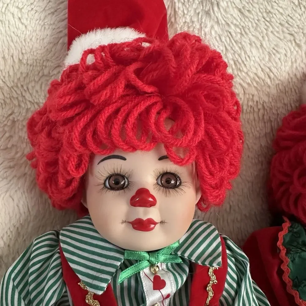 Marie Osmond Twins Jingle Belle Christmas Clown Dolls Pair Vintage Knickerbocker